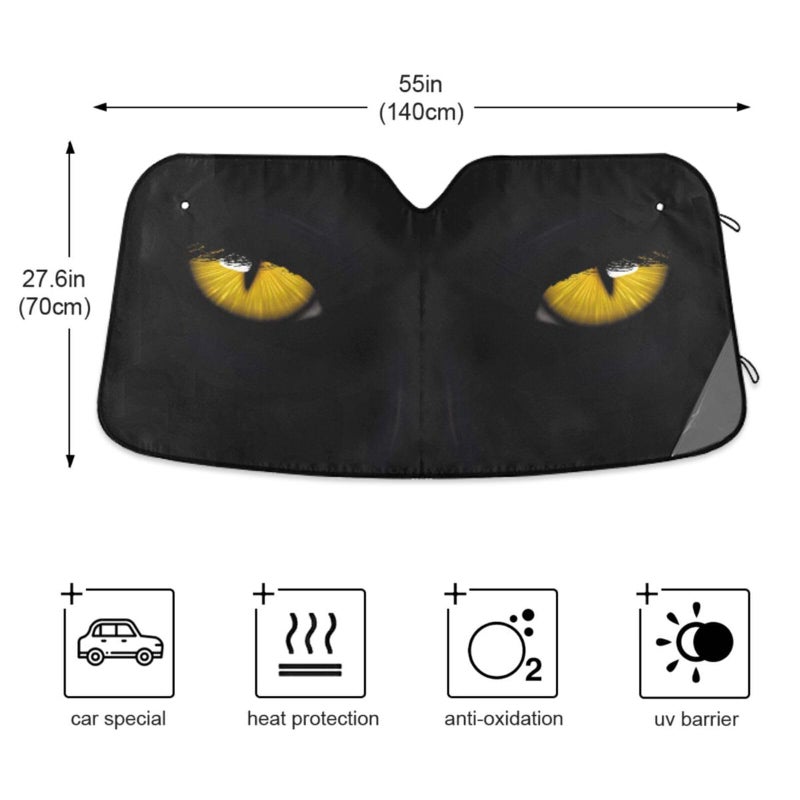 Oarencol Yellow Eyes Black Panther Car Windshield Sun Shade Foldable UV Ray Sun Visor Protector Sunshade to Keep Your Vehicle Cool (55" x 27.6") - Image 3